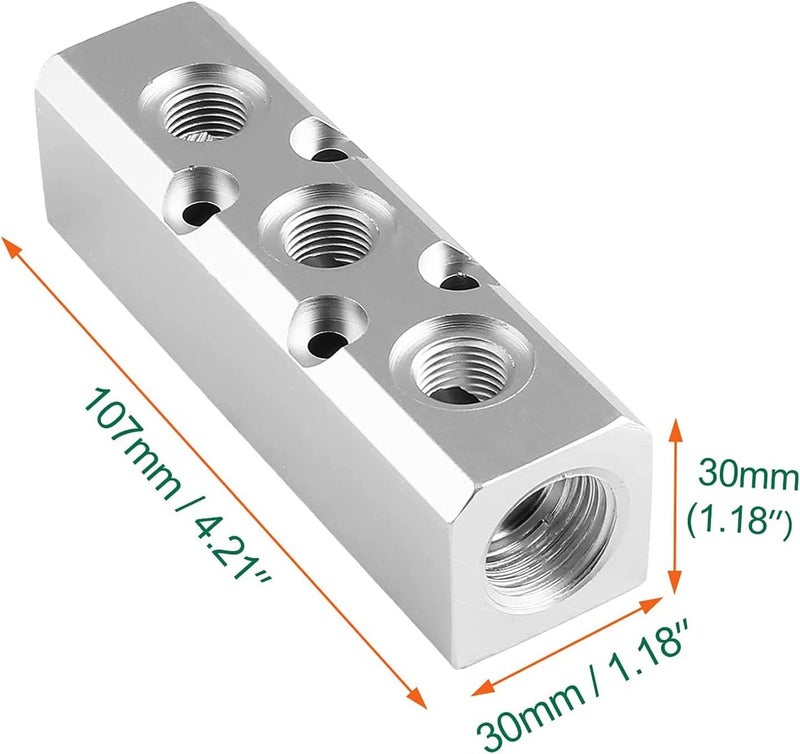 It Works Great 3 Way Pneumatic Manifold Air Distribution Block, G1/2 Supply Port, G1/4 Inch Output Port,Pneumatic Air Compressor Manifold Fitting，Aluminum Alloy，Medium 3 Way 5 Port - Image 2